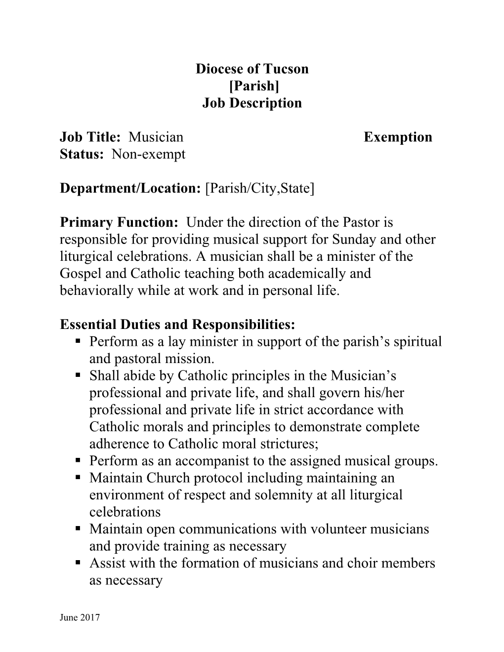 Job Title: Musician Exemption Status: Non-Exempt