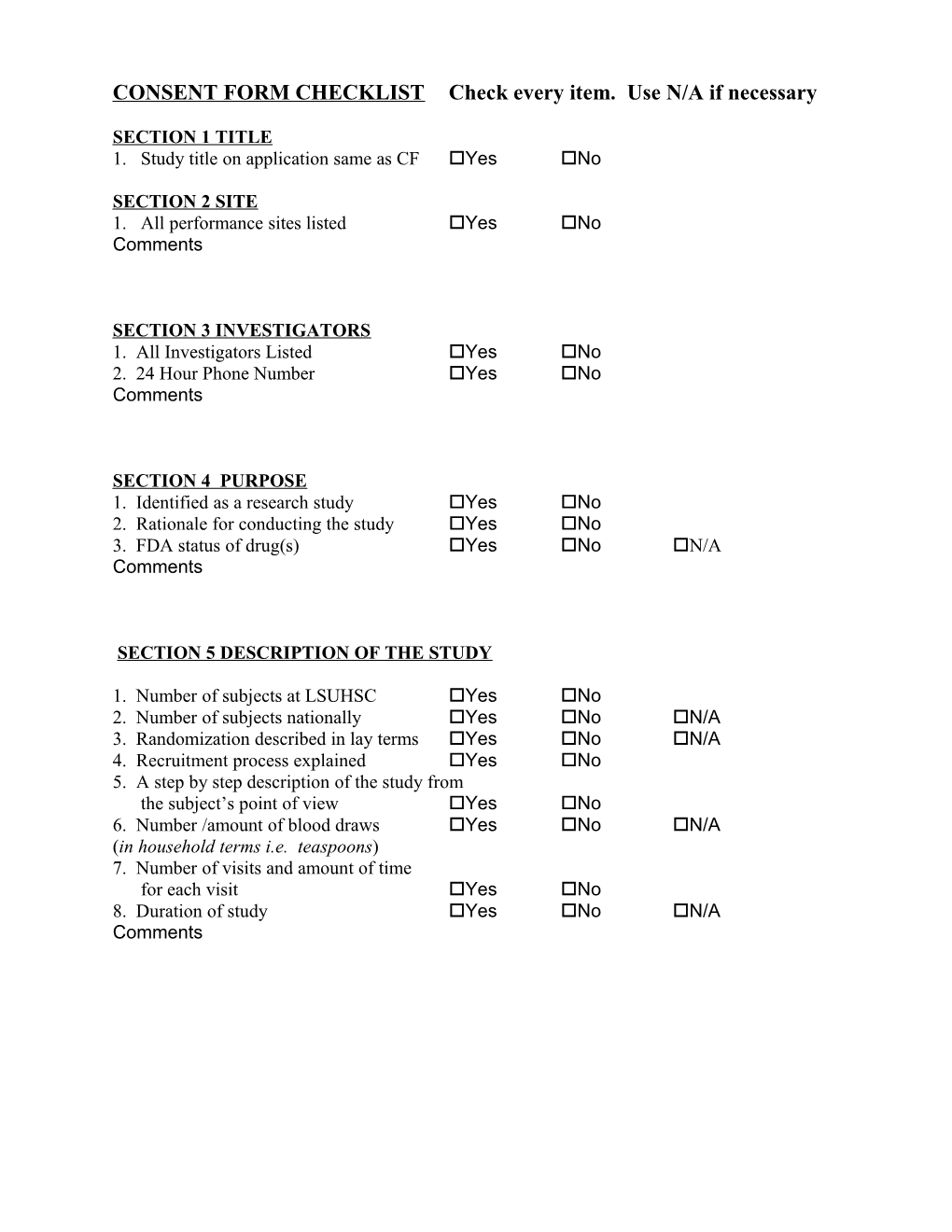 Consent Form Checklist