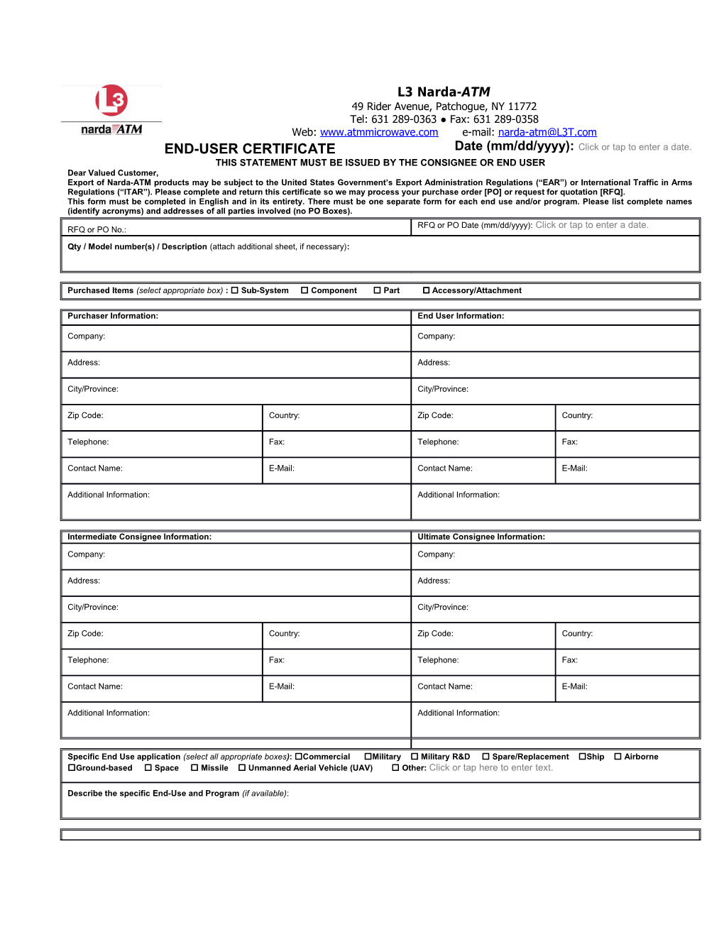 Instructions for Completing the End-User/End-Use Form