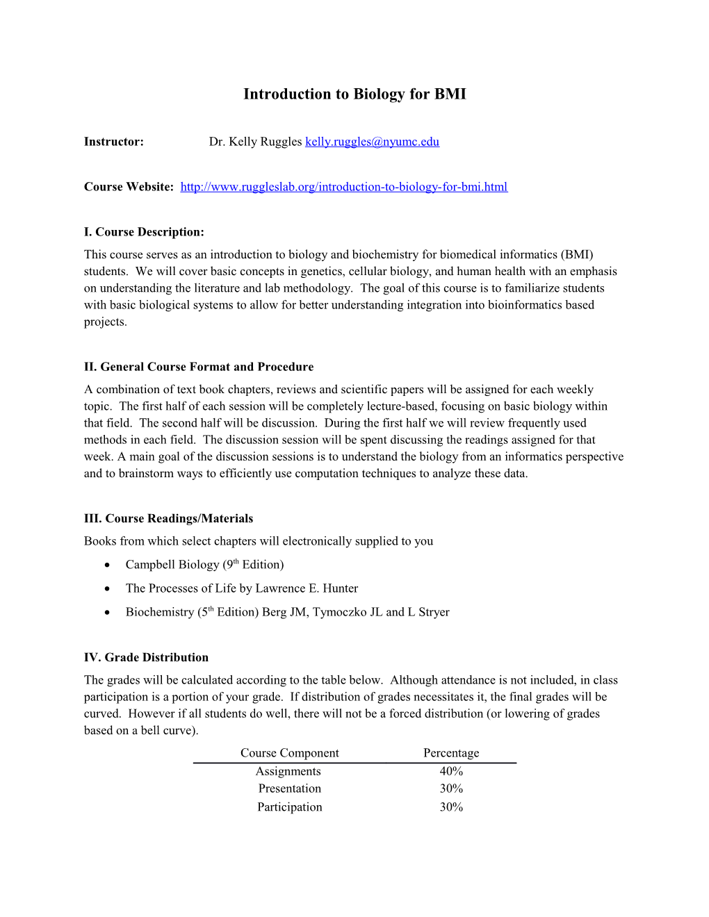 Introduction to Biology for BMI