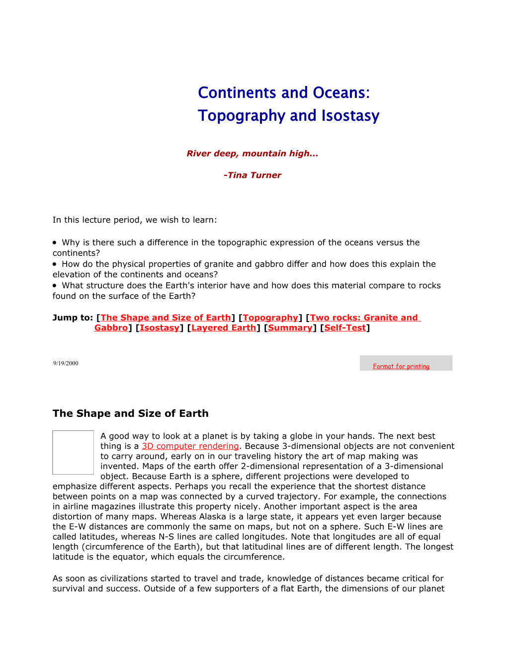 Highs and Lows: Topography and Isostasy