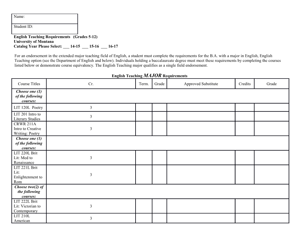 English Teachingrequirements(Grades 5-12)