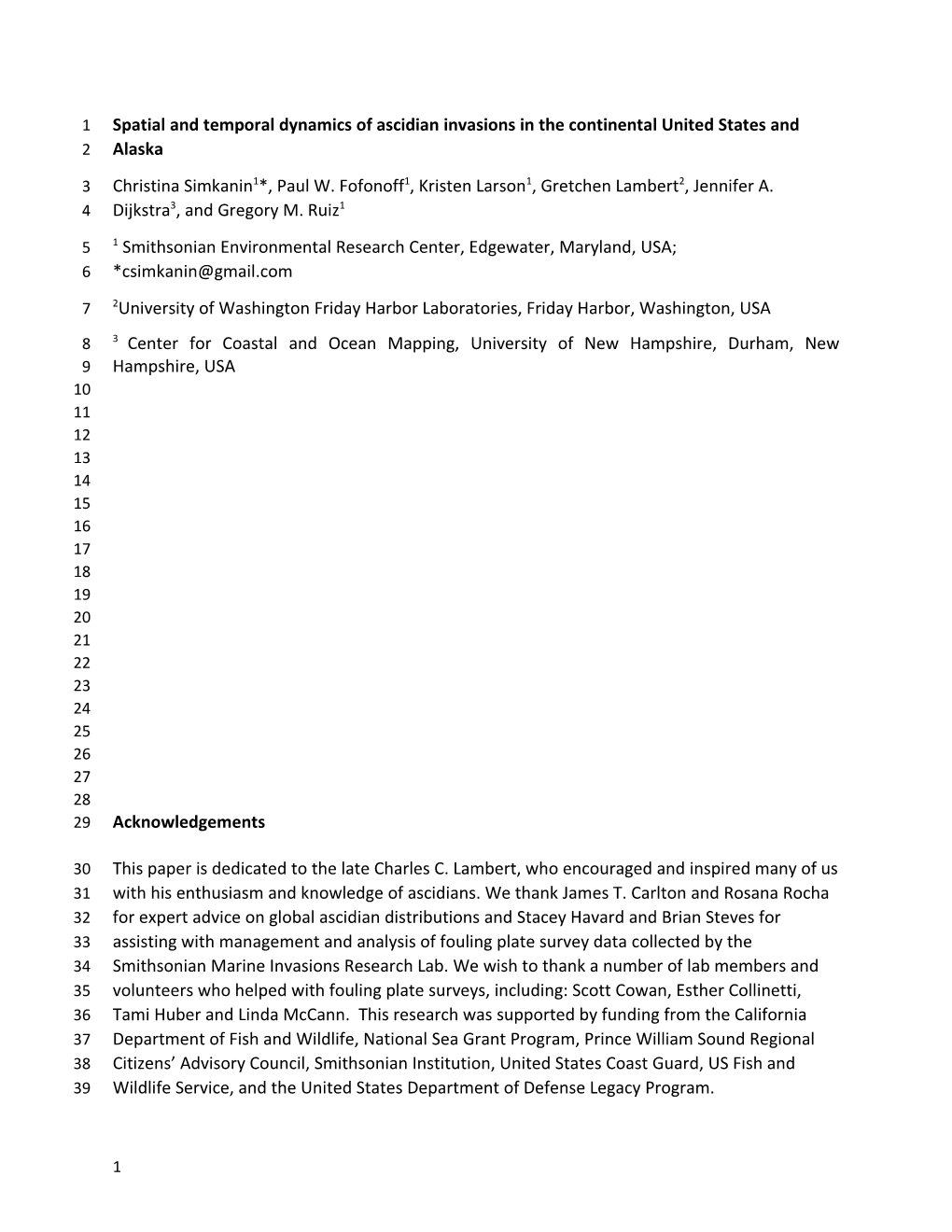 Spatial and Temporal Dynamics of Ascidian Invasions in the Continental United States And