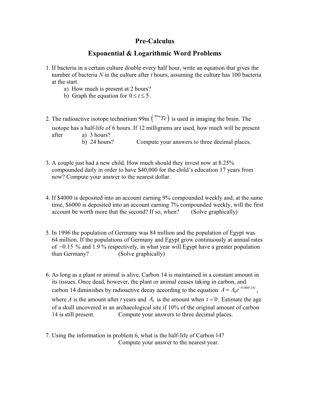 Exponential & Logarithmic Word Problems