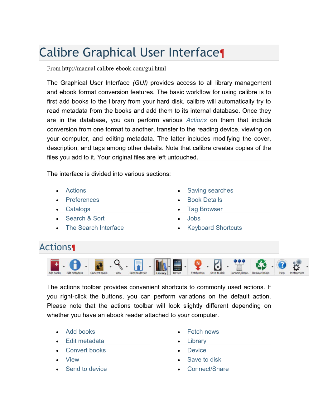 Calibre Graphical User Interface