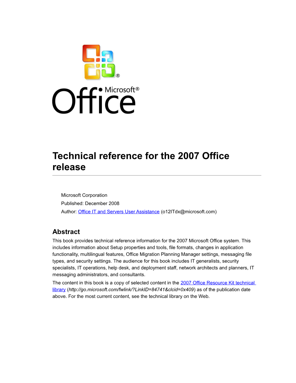 Office Resource Kit Technical Reference