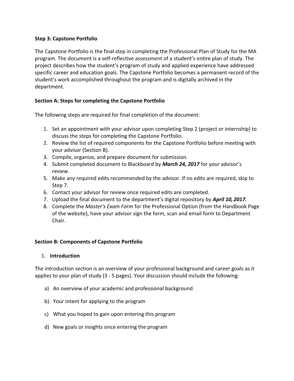 Section A: Steps for Completing the Capstone Portfolio