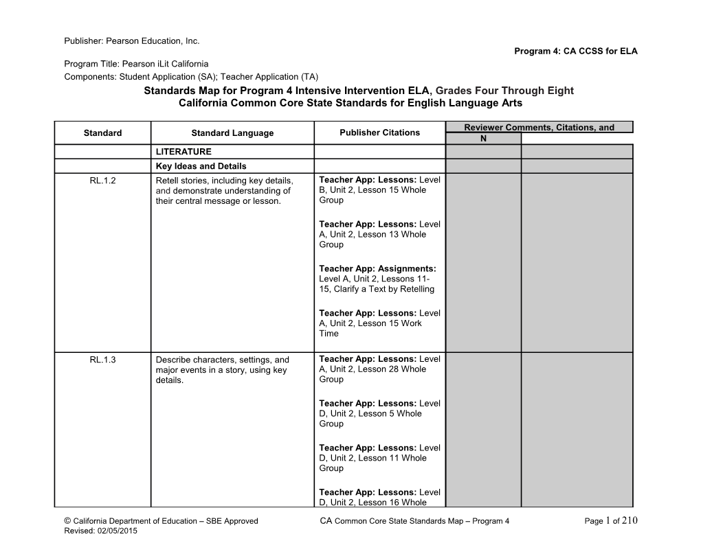 Publisher: Pearson Education, Inc. Program 4: CA CCSS for ELA