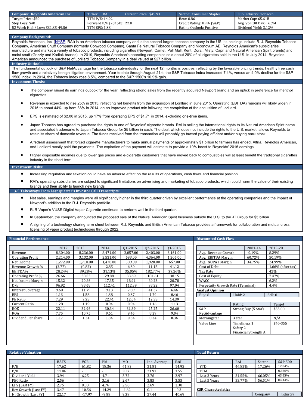 EPS Is Estimated of $2.00 in 2015, up 17% from Operating EPS of $1.71 in 2014, Excluding