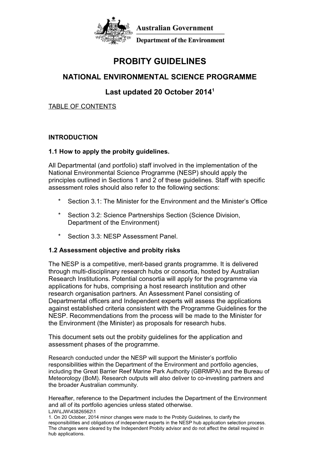 National Environmental Science Programme Probity Guidelines