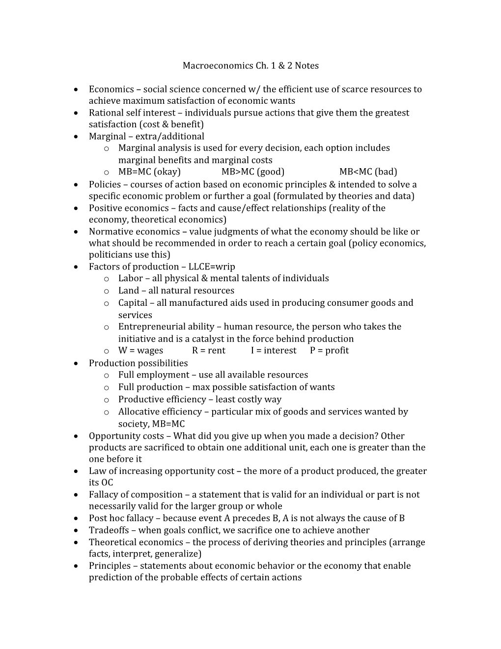 Macroeconomics Ch. 1 & 2 Notes