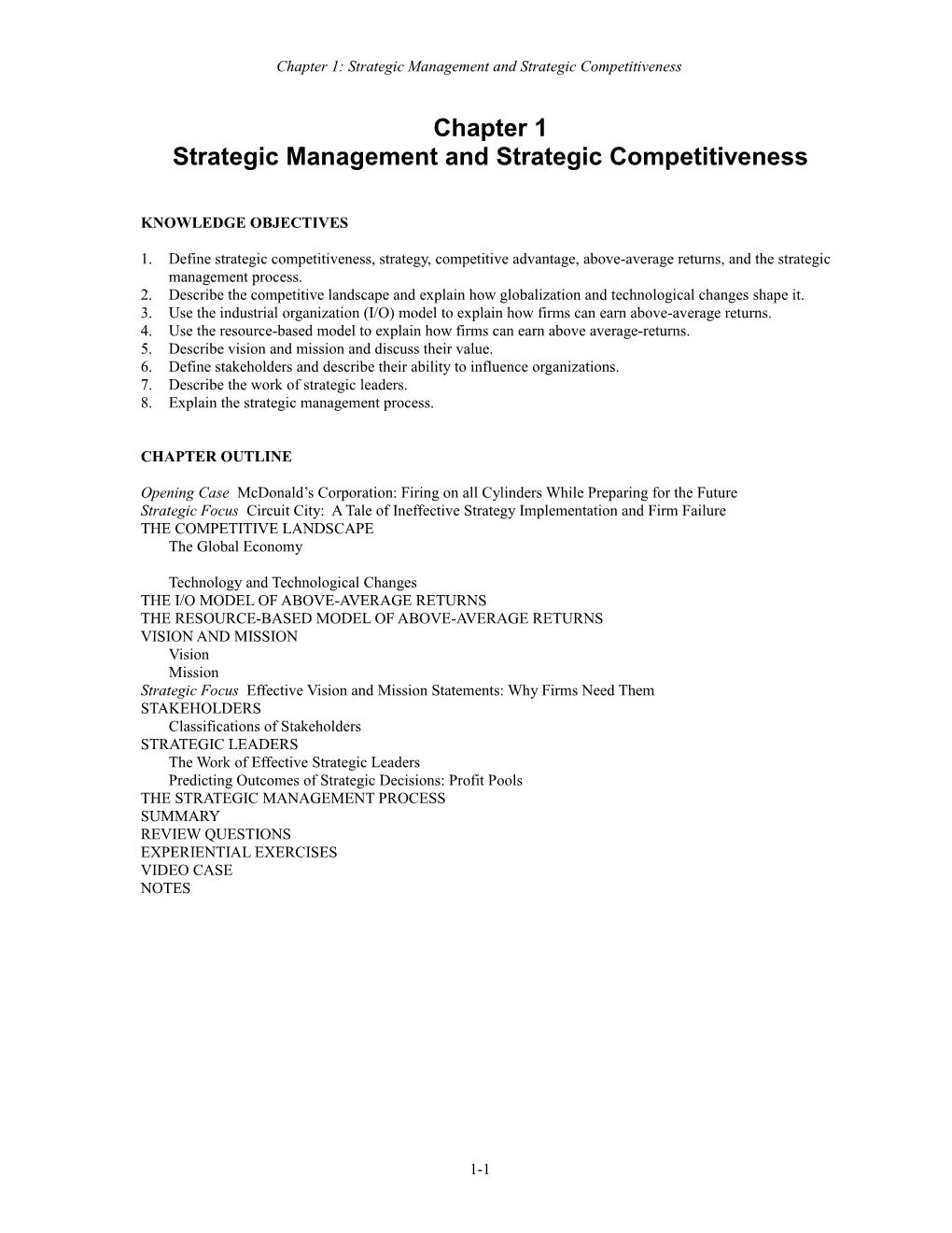 Strategic Management and Strategic Competitiveness