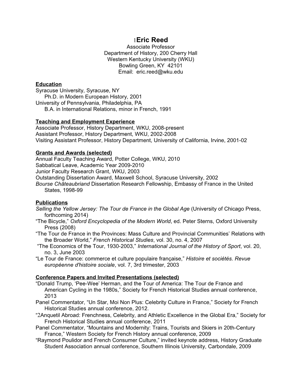 Eric Reed CV, Page 1