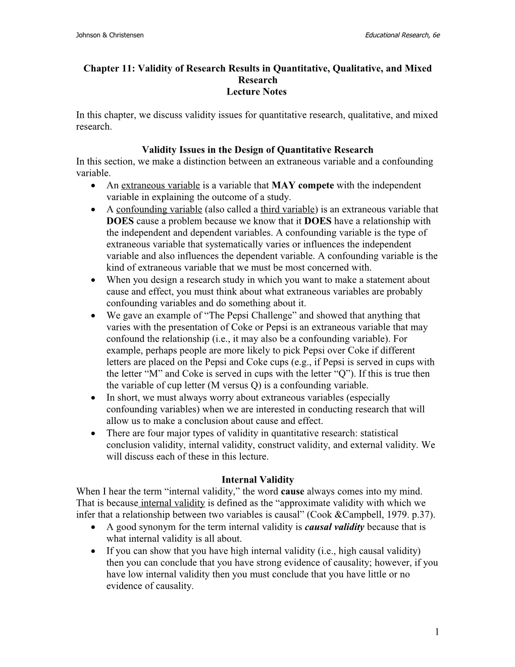 Chapter 11: Validity of Research Results in Quantitative, Qualitative, and Mixed Research