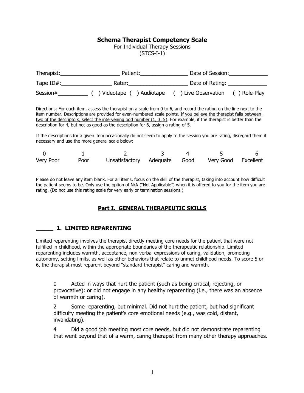 Schema Therapy Scale (Groups)