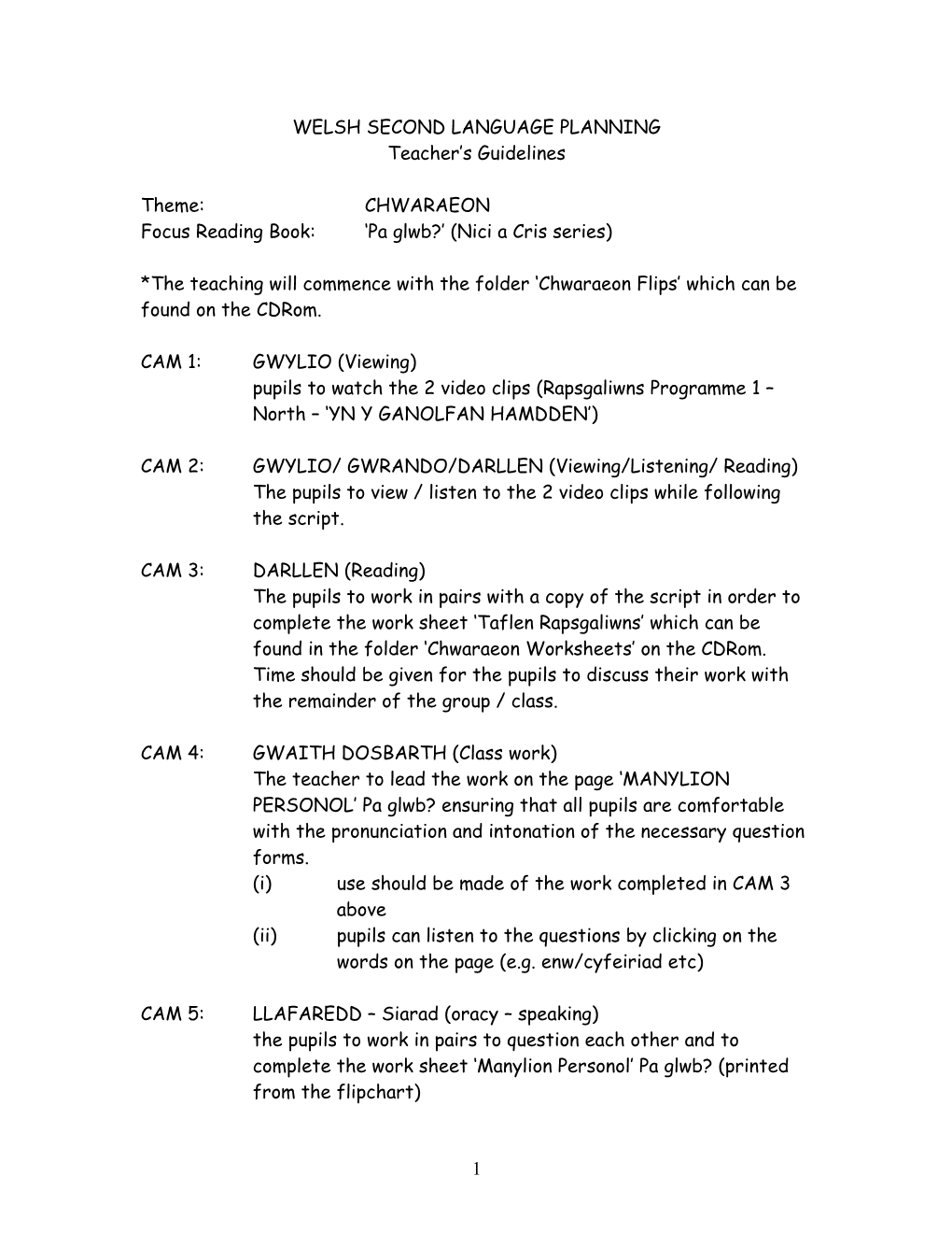 Welsh Second Language Planning