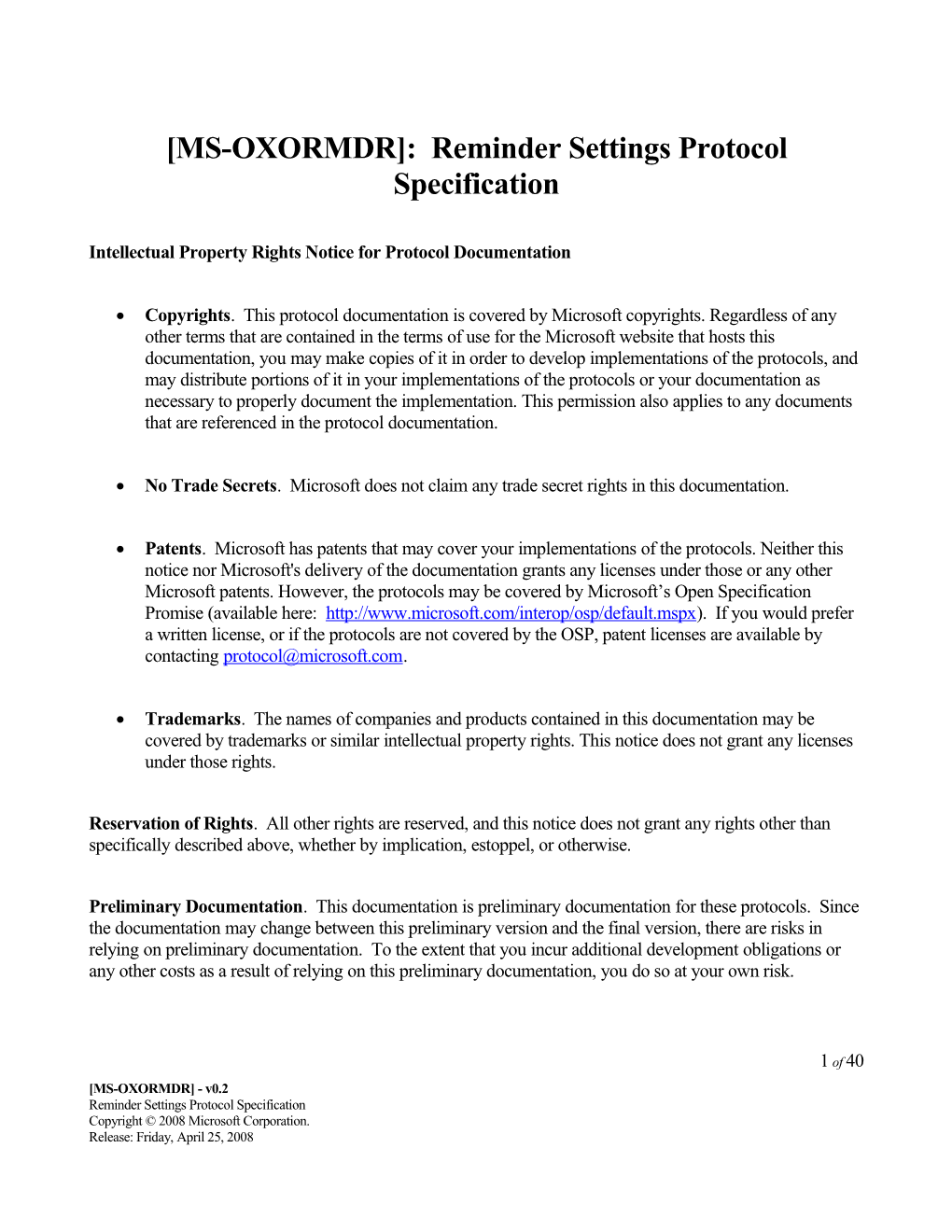 MS-OXORMDR : Reminder Settings Protocol Specification