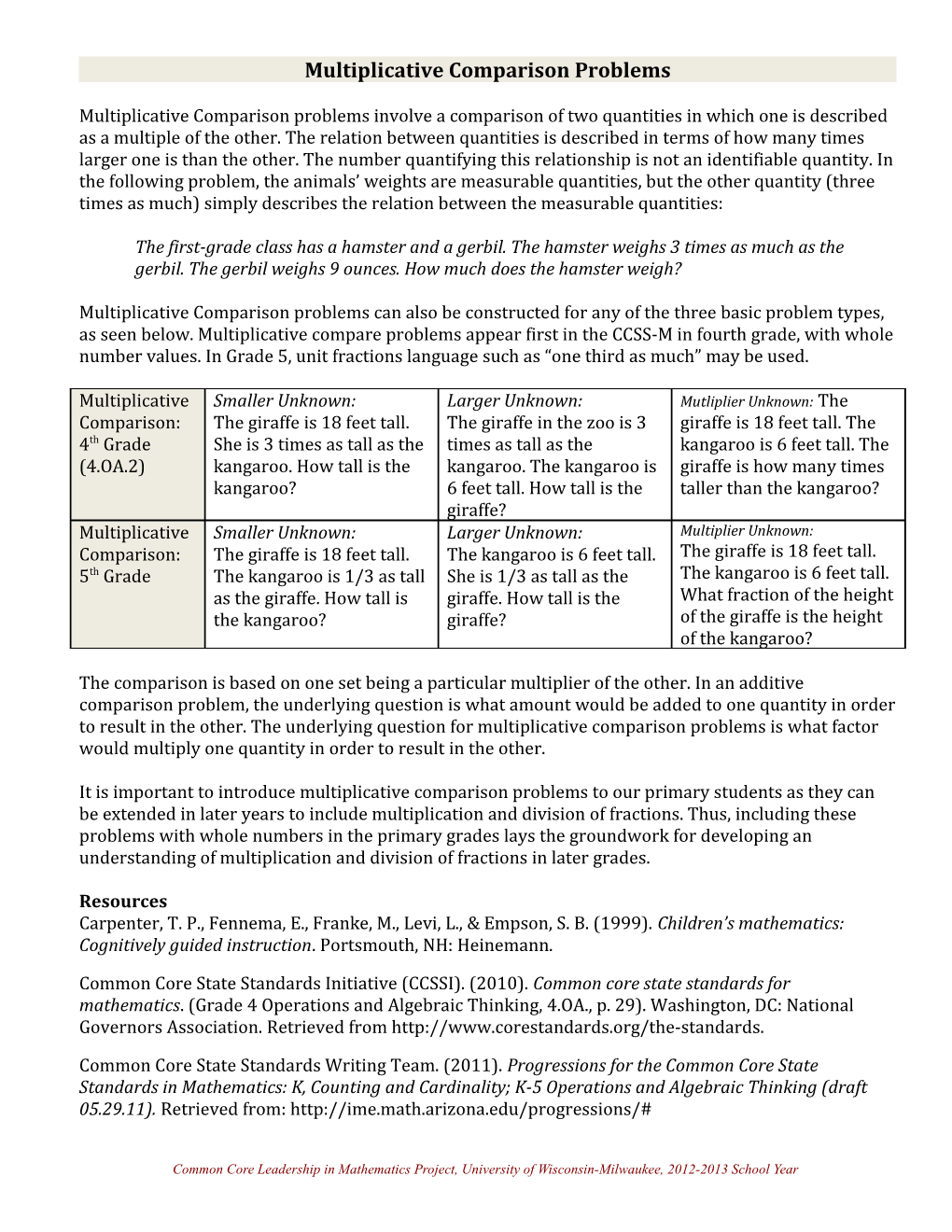 Multiplicative Comparison Problems