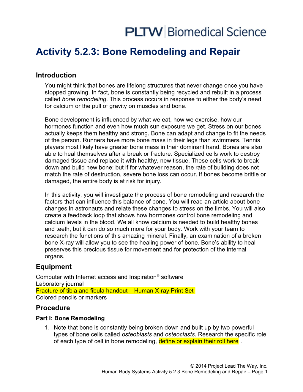Activity 5.2.3: Bone Remodeling and Repair