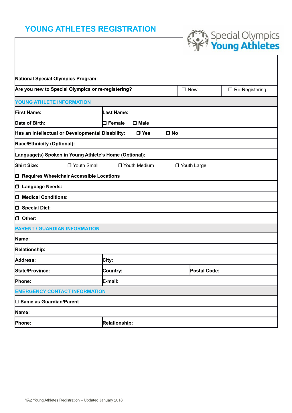 Young Athletes Registration