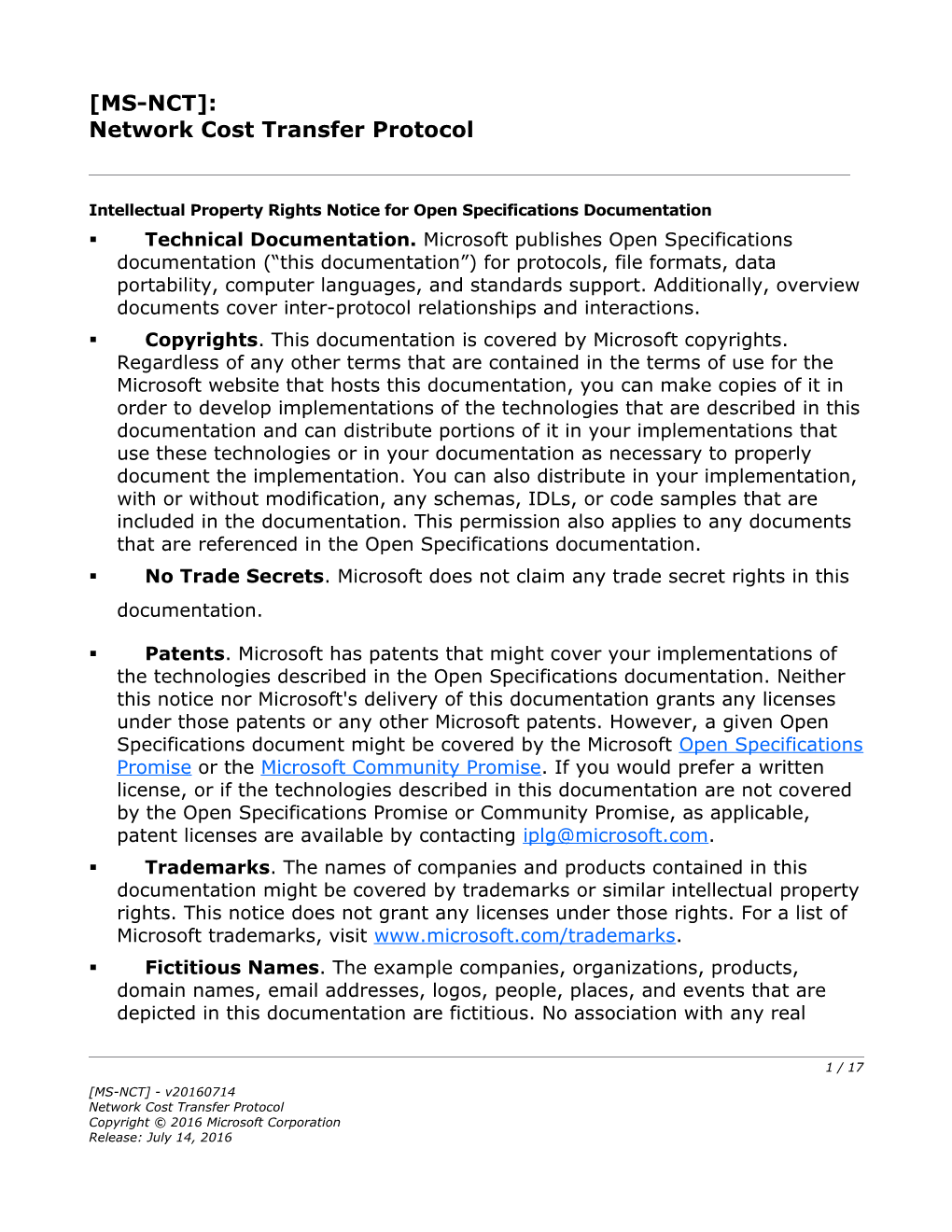 Network Cost Transfer Protocol