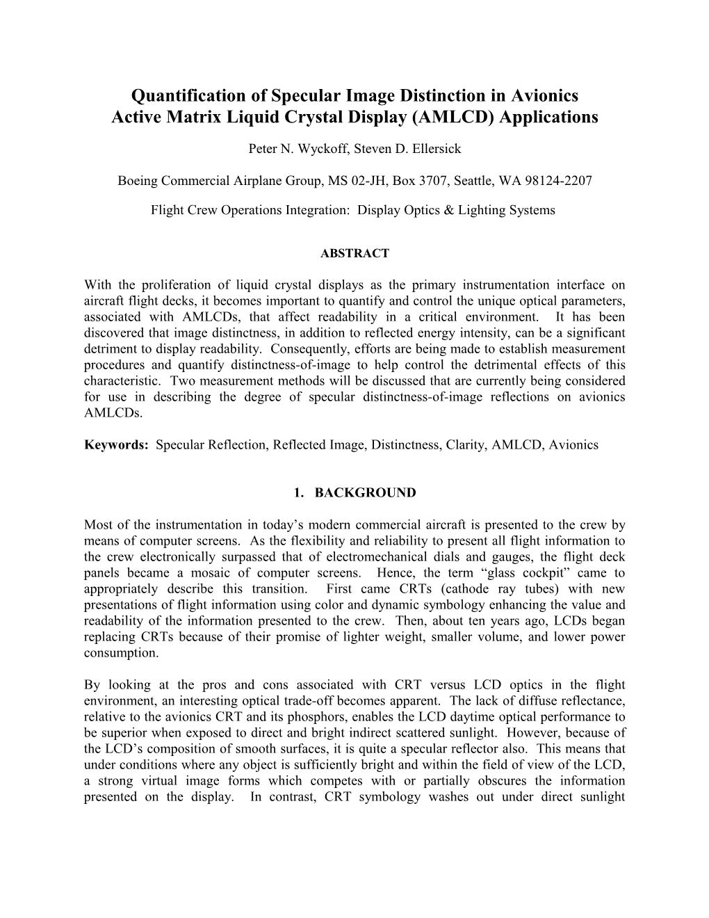 Quantification of Specular Image Distinction in Avionics Active Matrix Liquid Crystal (AMLCD)