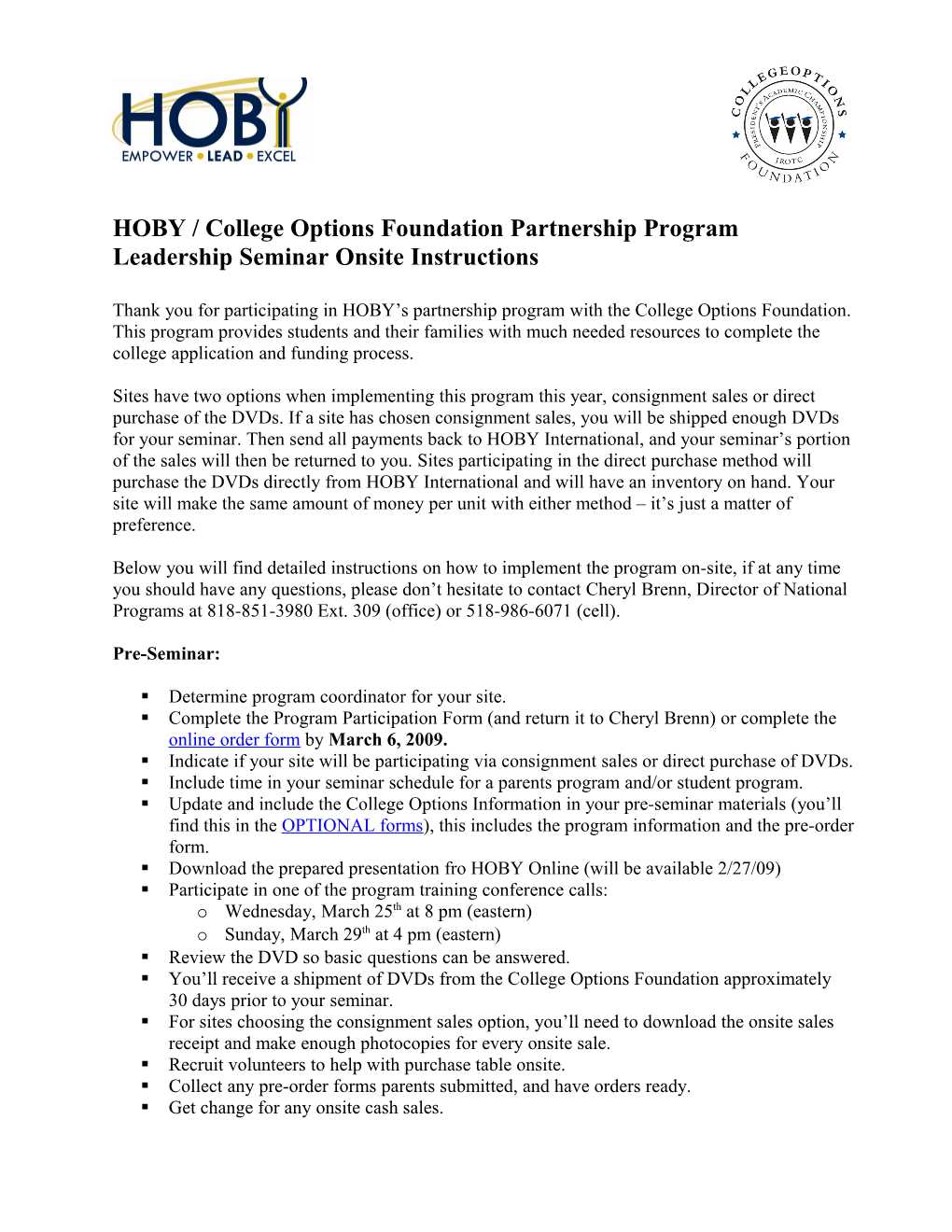 HOBY / College Options Foundation Partnership Program