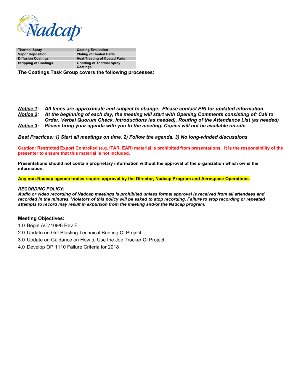 The Coatingstask Group Coversthe Following Processes