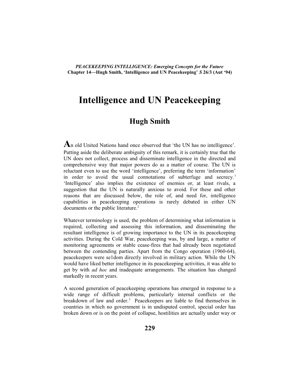 Intelligence and UN Peacekeeping