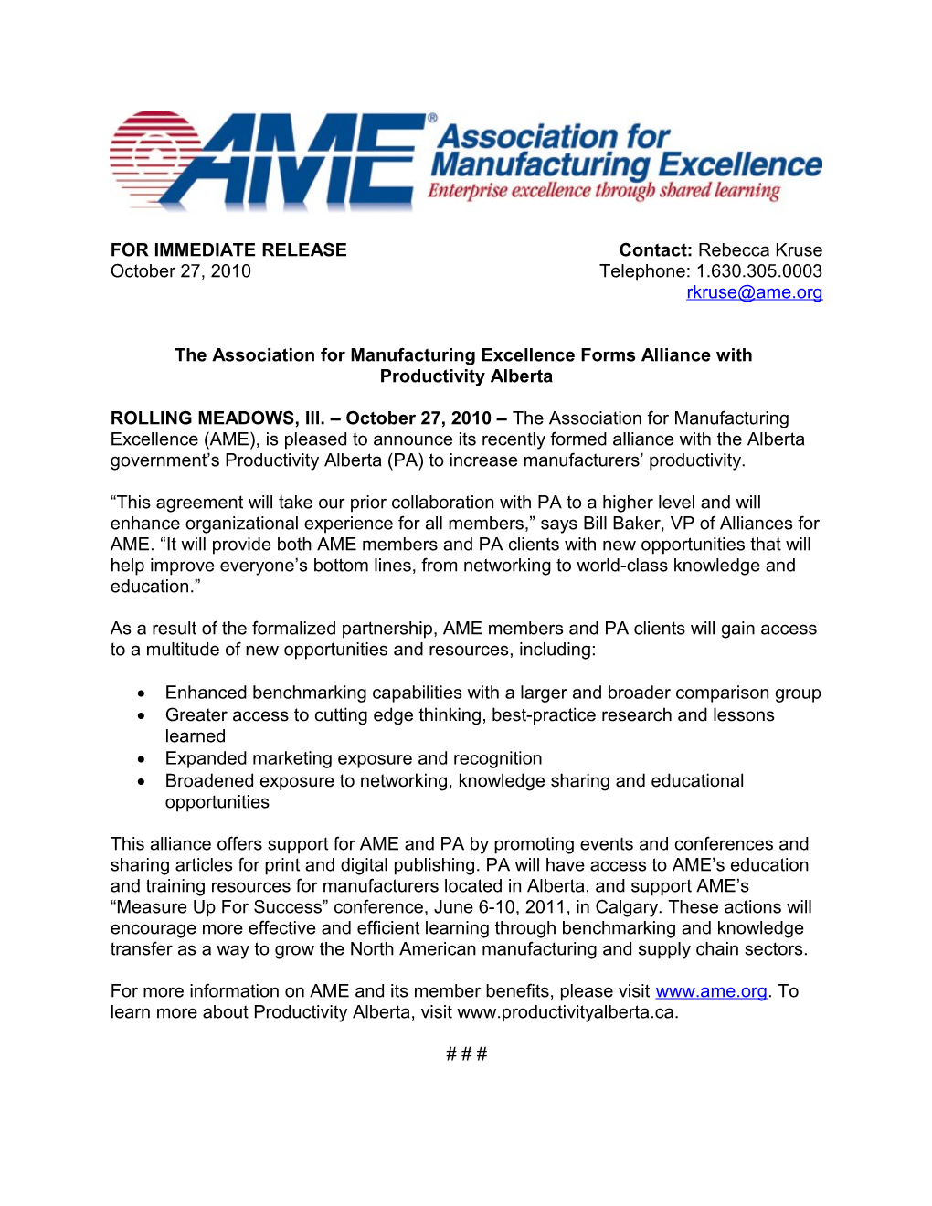 The Association for Manufacturing Excellence Forms Alliance With