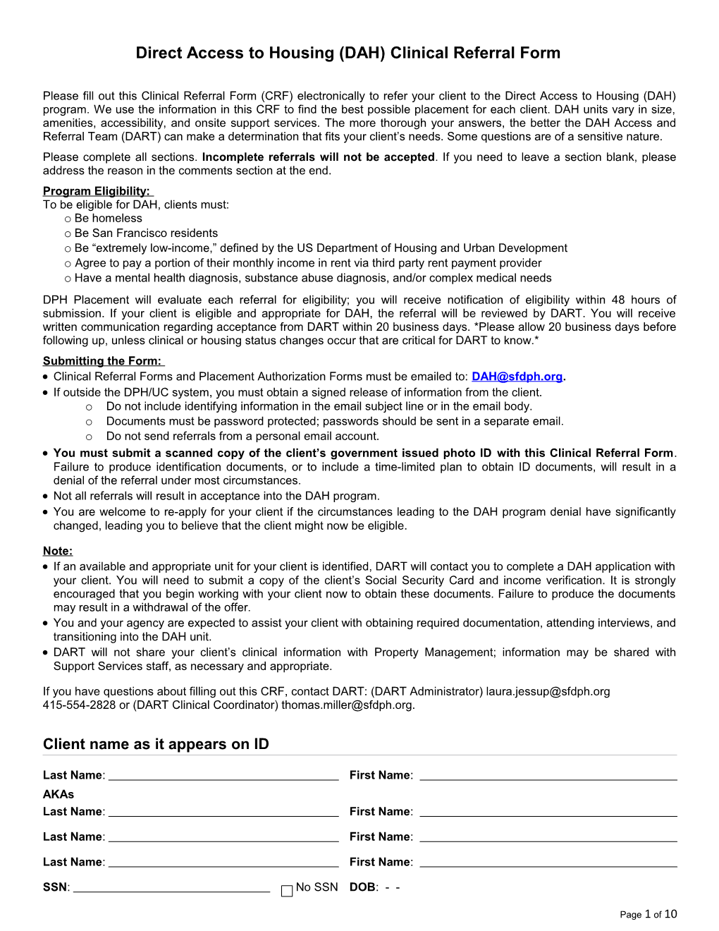 Direct Access to Housing (DAH) Clinical Referral Form