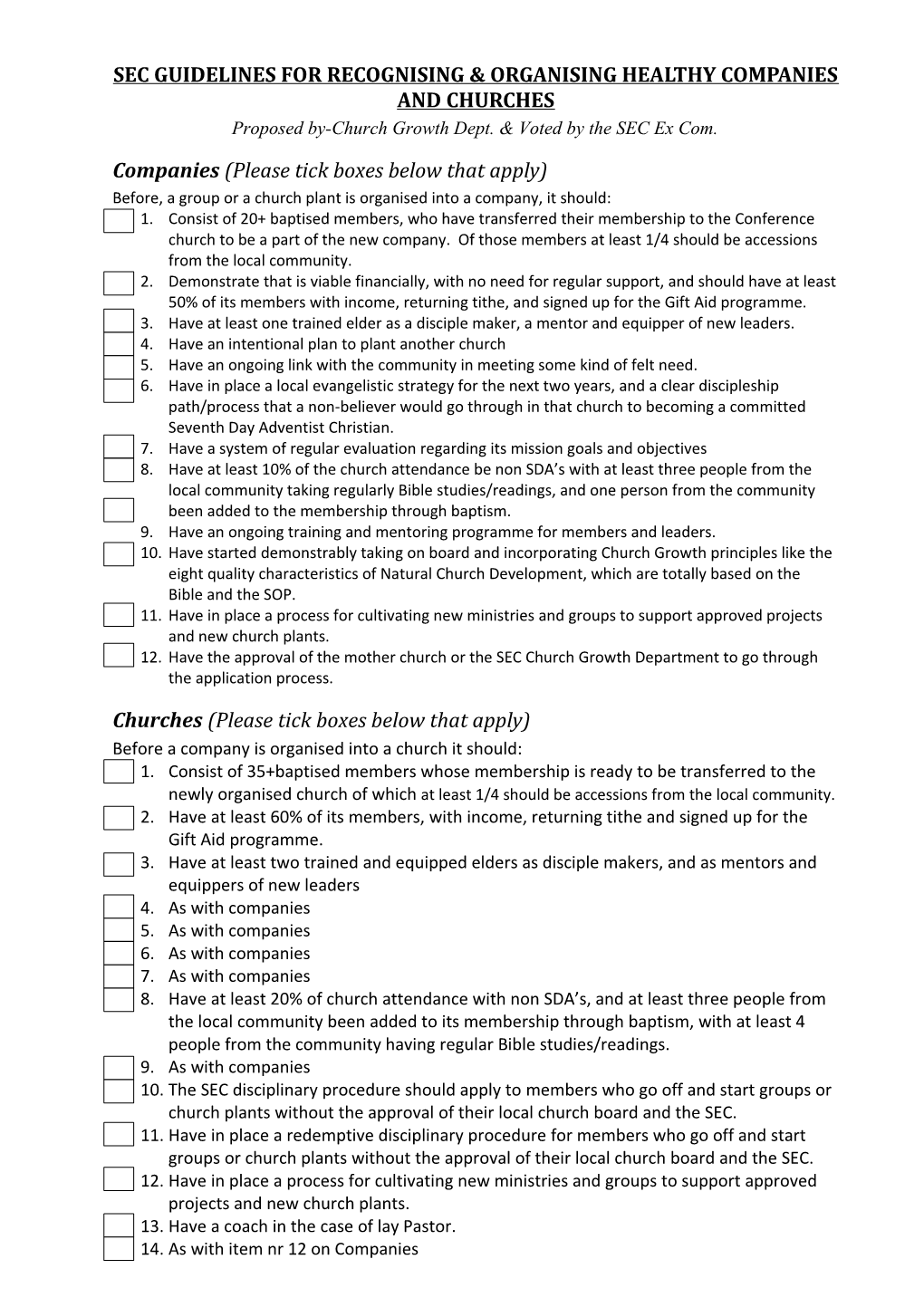 Guidelines for Organising Healthy Companies and Churches