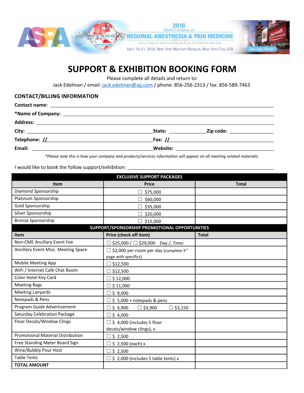 Support & Exhibition Booking Form