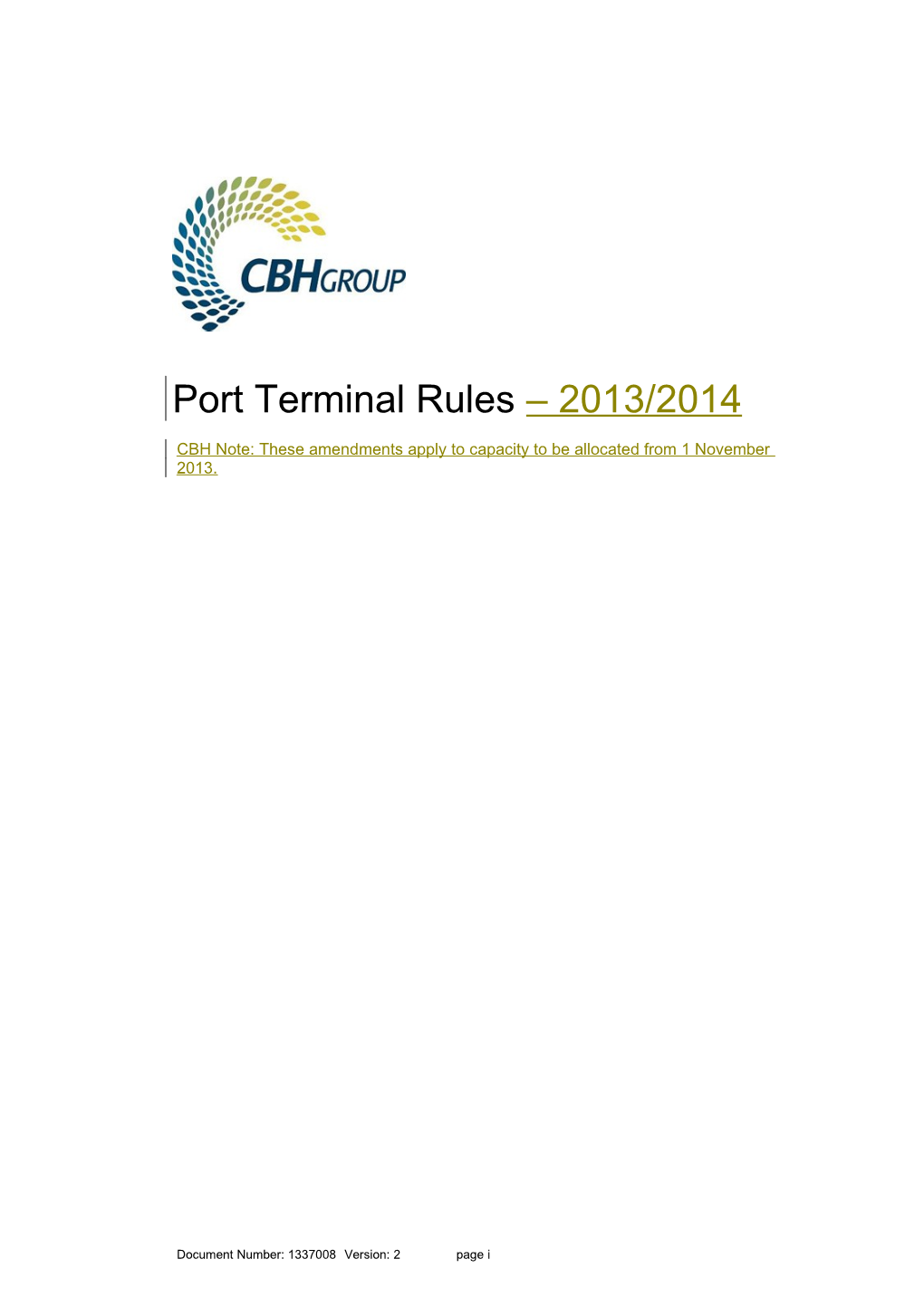 CBH Revised Port Terminal Rules