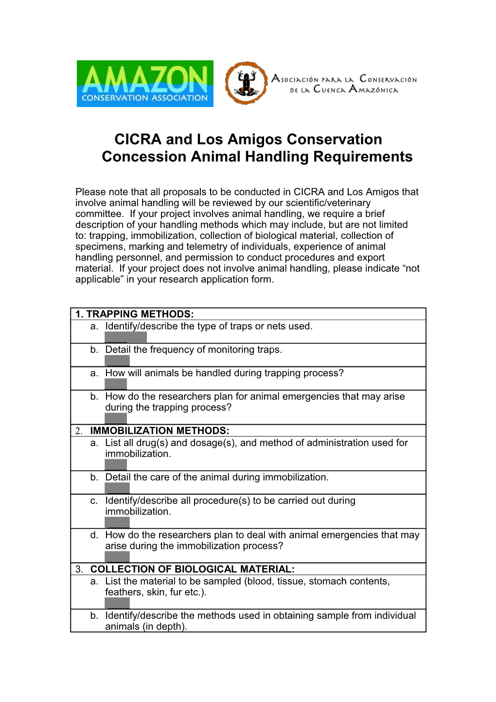 The Los Amigos Animal Handling Requirements