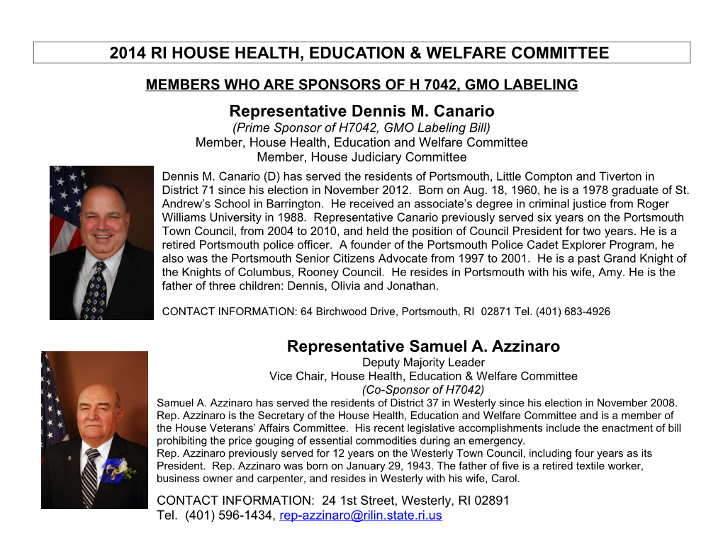 2014 Ri House Hew Committee Members