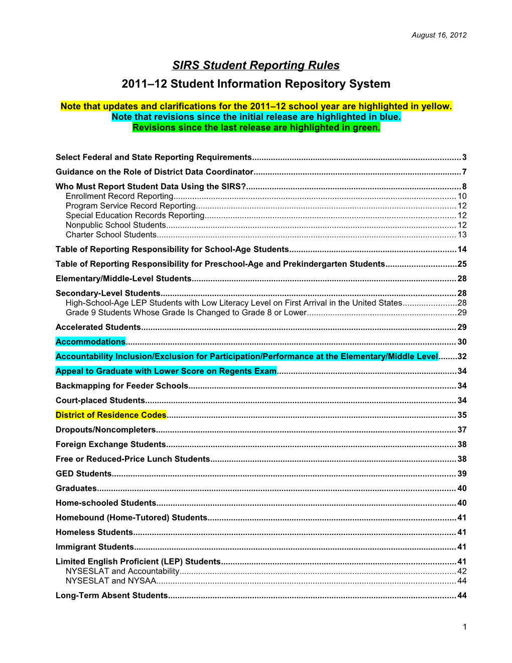 New York Statewide Data Warehouse Guidelines for Extracts for Use in 2007-08