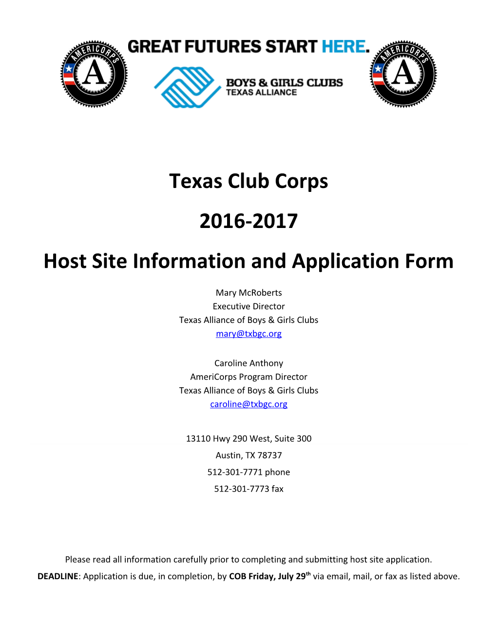 Capacity Building Americorps Program Application