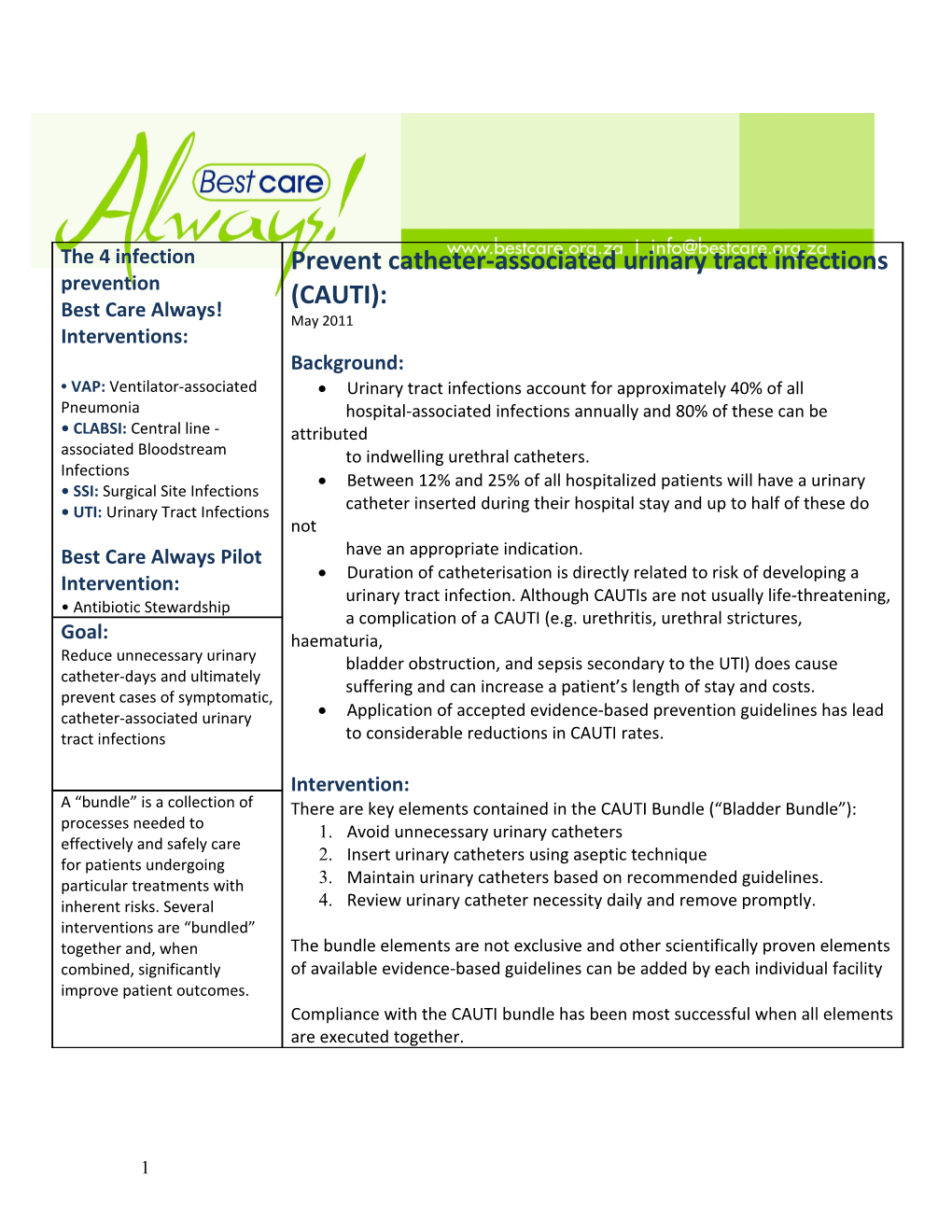 Revised ( Summarised) Definitions of Targeted Infections