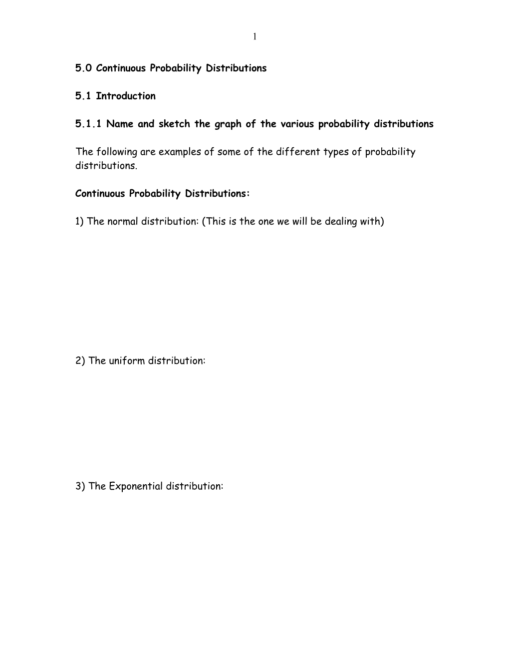 5.1.1 Name and Sketch the Graph of the Various Probability Distributions