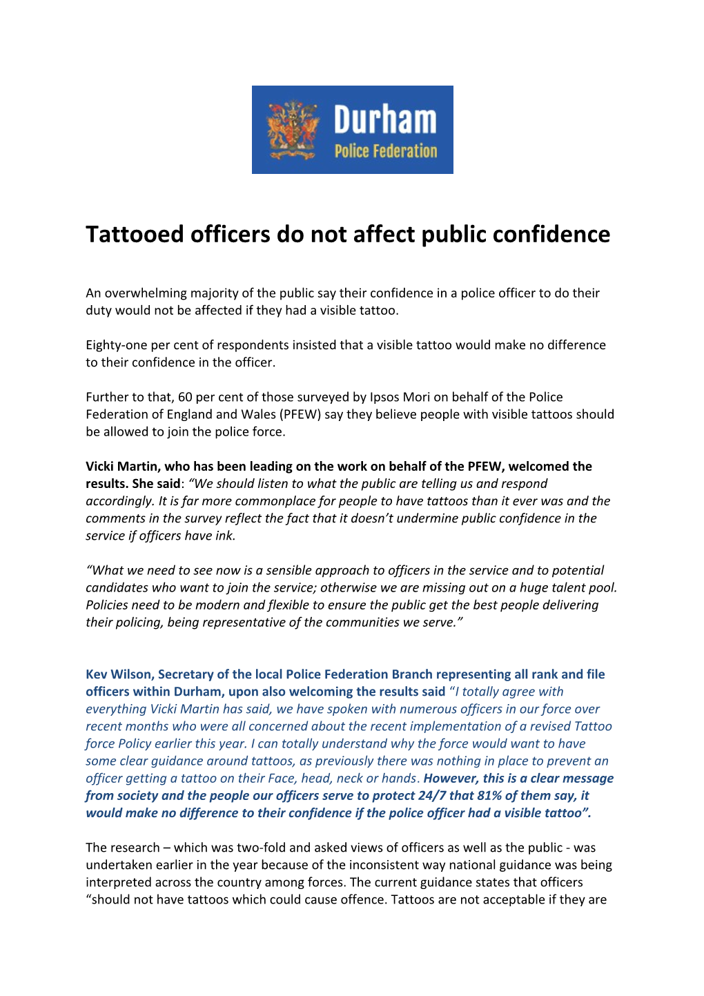 Tattooed Officers Do Not Affect Public Confidence