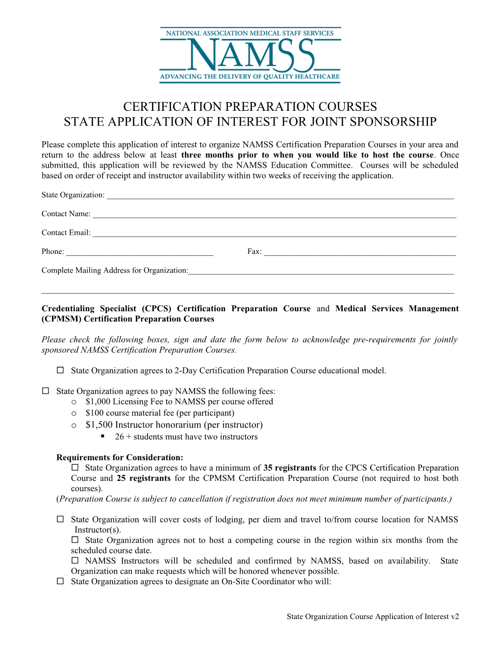 2003 Namss Seminar Request Forms