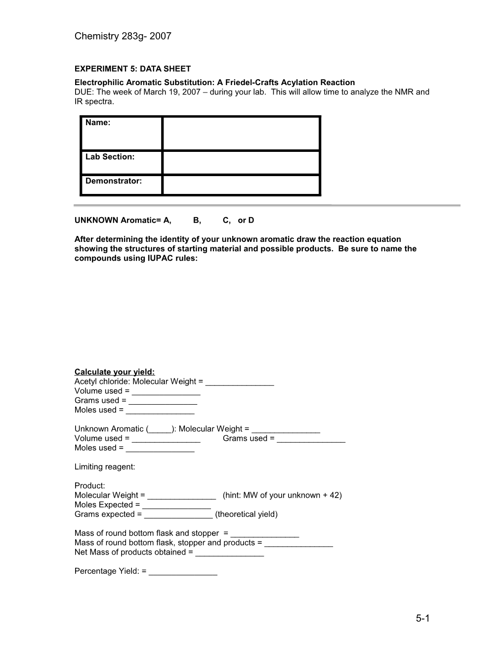 Experiment 4: Data Sheet