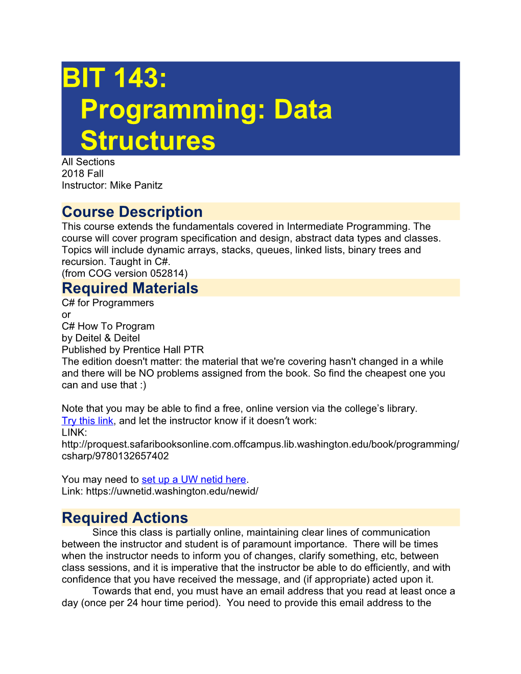 BIT 143: Programming: Data Structures