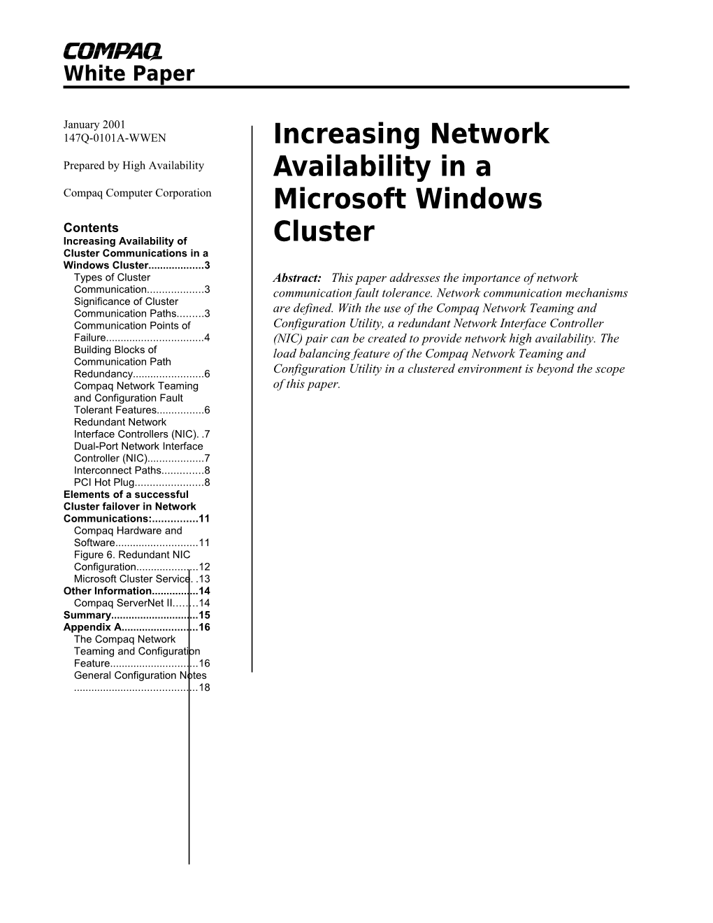 Increasing Network Availability in a Microsoft Windows Cluster