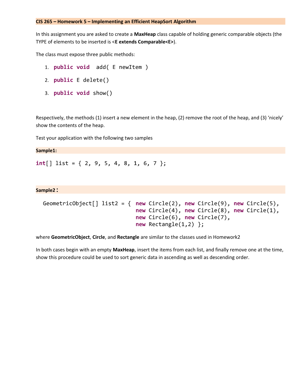 CIS 265 Homework 5 Implementing an Efficient Heapsort Algorithm