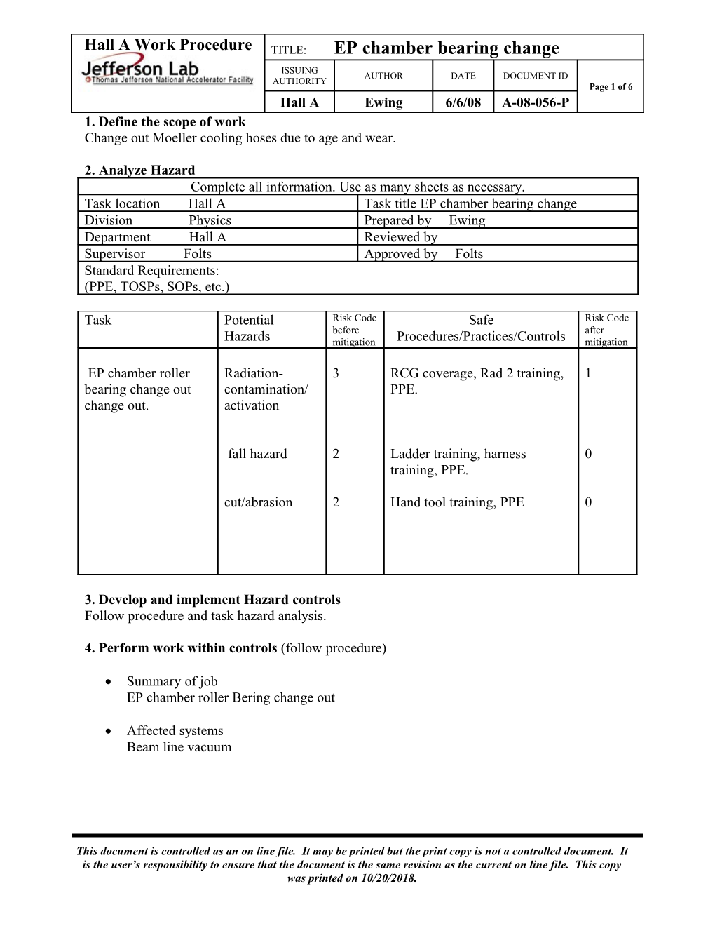 Hall a Work Procedure Template