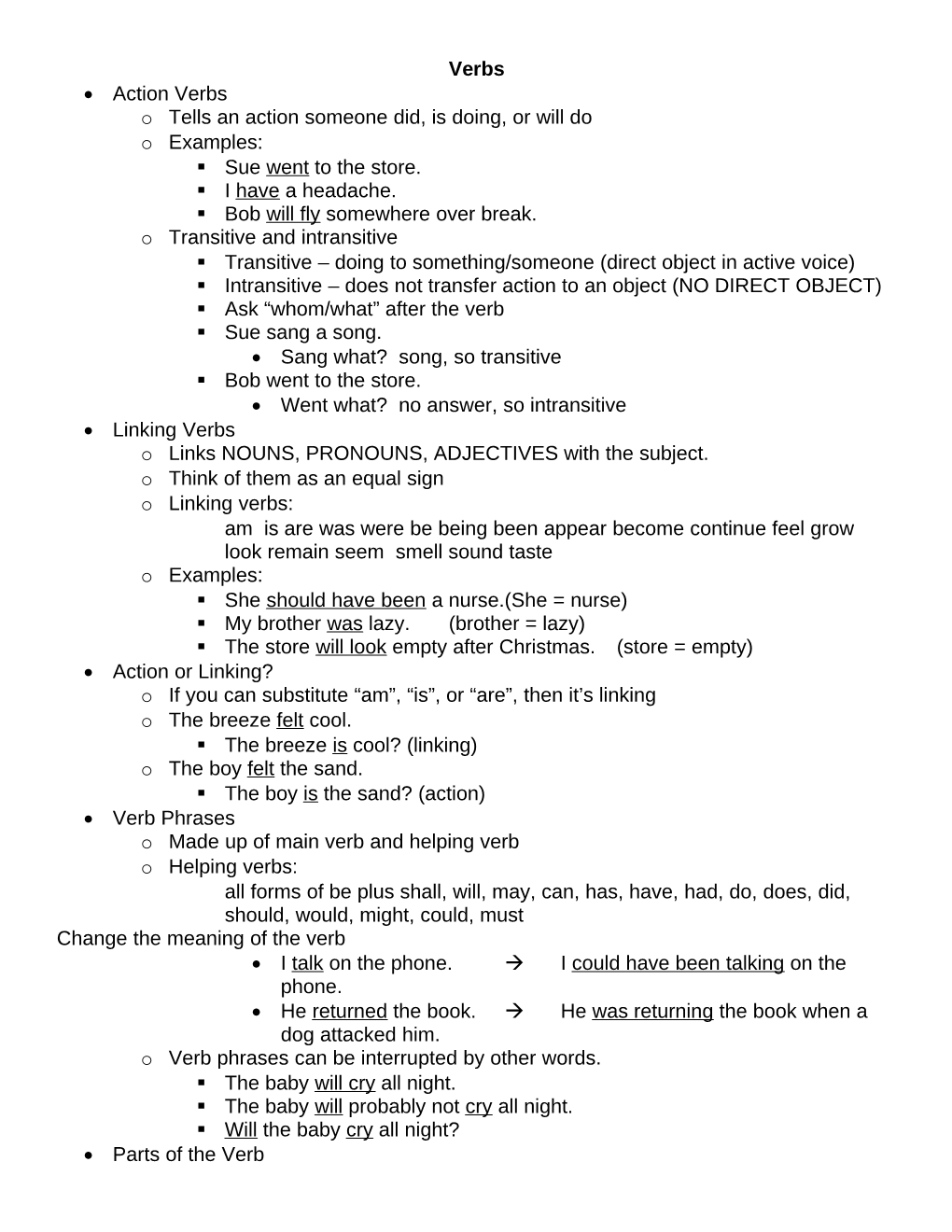 Summary of Verb Tenses