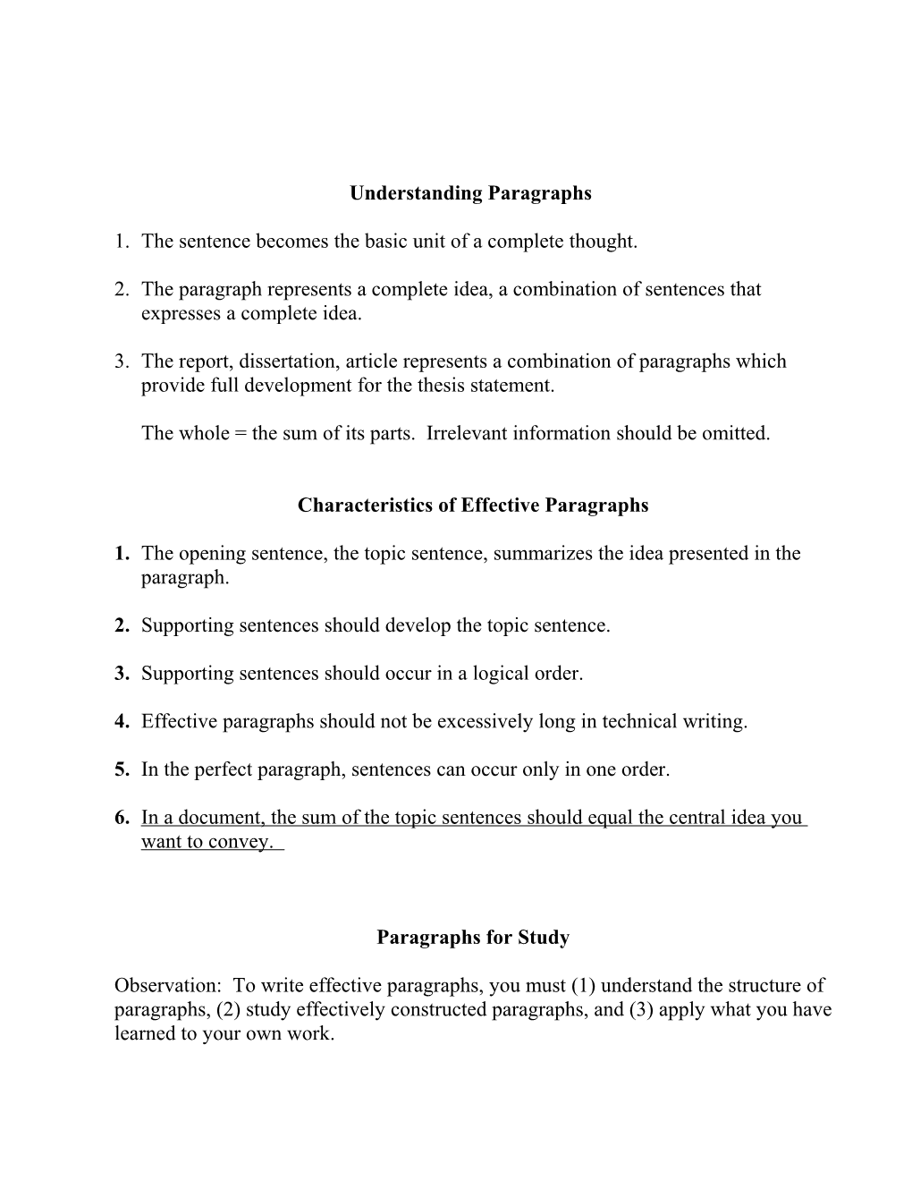 Paragraphs for Study