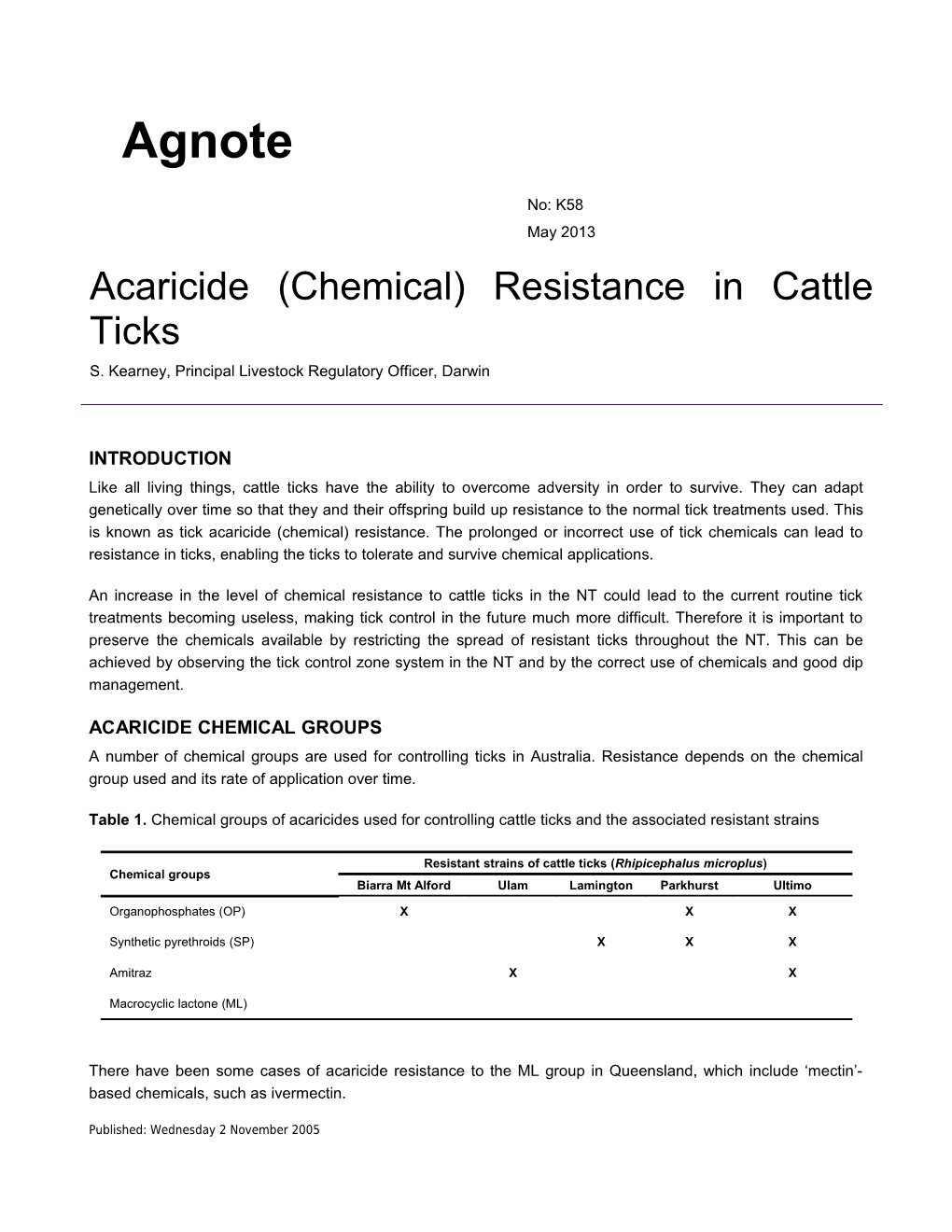 Acaricide Resistance in Cattle Ticks